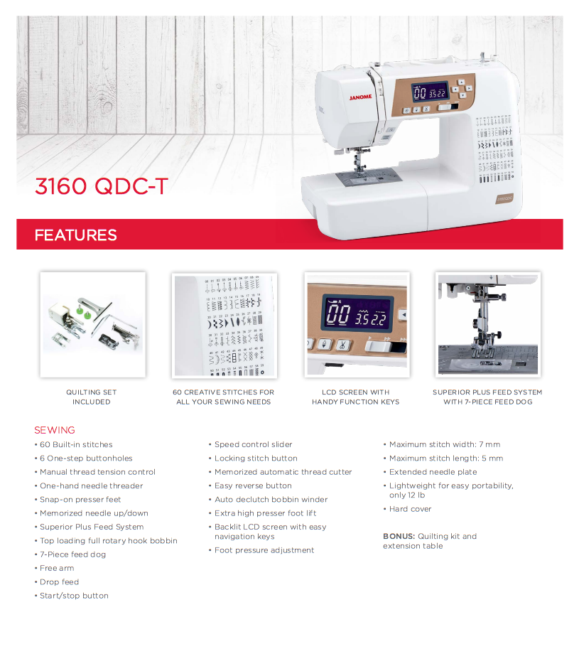 Janome 3160QDC-B Quilters Decor Computer Sewing Machine